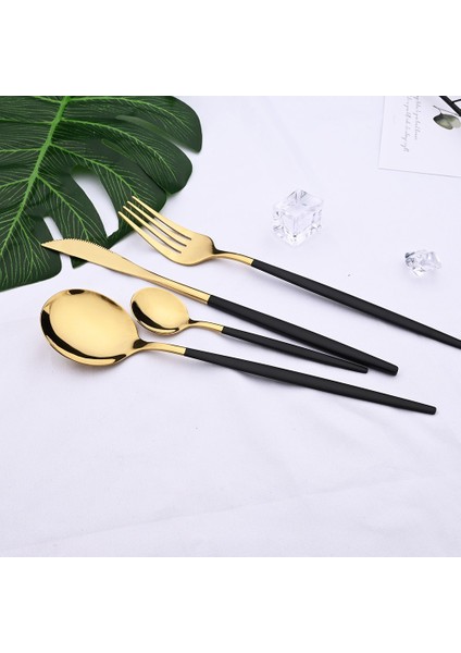 Gümüş 24 Adet Siyah Altın Yemek Takımı Seti Paslanmaz Çelik Çatal Bıçak Kaşık Seti Mutfak Çatal Bıçak Kaşık Sofra Seti Sofra Takımı Seti Gümüş Set (Yurt Dışından)