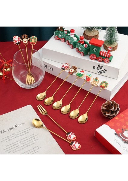 Stil 8 Noel Kaşık Seti Noel Elk Bisküvi Adam Noel Ağacı Noel Baba Tatlı Kutusu ile Karıştırma Kaşığı Paslanmaz Çelik Sofra (Yurt Dışından) modelleri