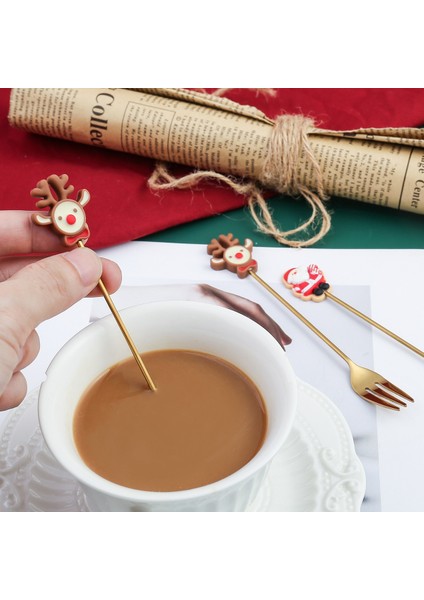 Stil 8 Noel Kaşık Seti Noel Elk Bisküvi Adam Noel Ağacı Noel Baba Tatlı Kutusu ile Karıştırma Kaşığı Paslanmaz Çelik Sofra (Yurt Dışından) fırsatları