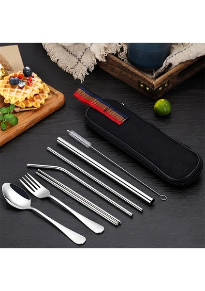 Gökkuşağı 8 Adet/takım Sofra Yeniden Kullanılabilir Seyahat Çatal Bıçak Kaşık Seti Kamp Eşyaları Seti Paslanmaz Çelik Kaşık Çatal Çubuklarını Saman Taşınabilir Kılıf (Yurt Dışından) indirimleri