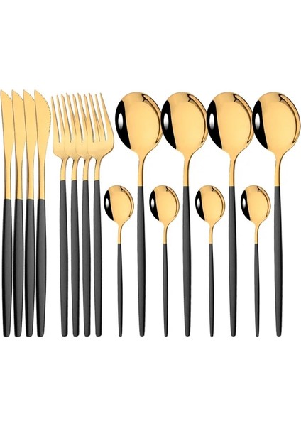 Siyah Altın 16 Adet Pembe Altın Yemek Takımı Sofra Seti Ayna Paslanmaz Çelik Çatal Mutfak Bıçağı Çatal Kaşık Restoran Düğün Sofra Takımı Seti (Yurt Dışından)
