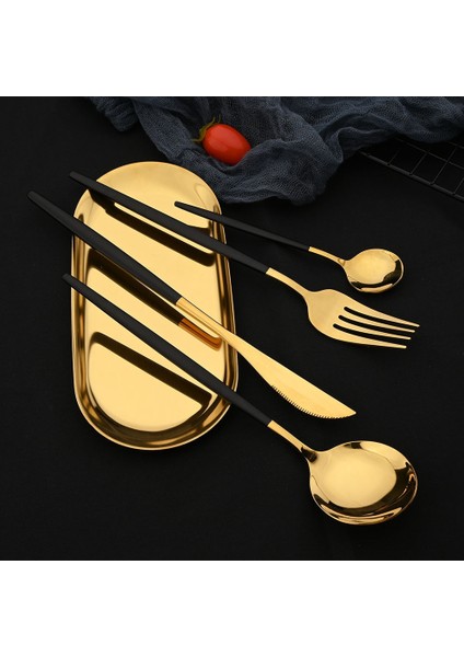 Siyah Altın 16 Adet Pembe Altın Yemek Takımı Sofra Seti Ayna Paslanmaz Çelik Çatal Mutfak Bıçağı Çatal Kaşık Restoran Düğün Sofra Takımı Seti (Yurt Dışından) fırsatları