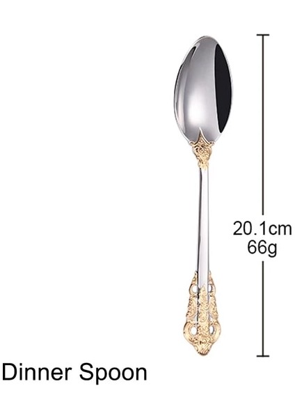1 Adet Yemek Kaşığı 1 Parça Lüks Altın Kaplama Çatal Bıçak Kaşık Seti Vintage Batı Paslanmaz Çelik Sofra Düğün Gravür Yemek Takımı Bıçak Çatal Kaşık (Yurt Dışından)