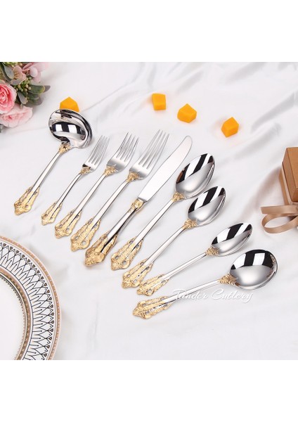 1 Adet Yemek Kaşığı 1 Parça Lüks Altın Kaplama Çatal Bıçak Kaşık Seti Vintage Batı Paslanmaz Çelik Sofra Düğün Gravür Yemek Takımı Bıçak Çatal Kaşık (Yurt Dışından) fiyatları