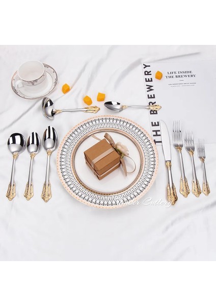 1 Adet Yemek Kaşığı 1 Parça Lüks Altın Kaplama Çatal Bıçak Kaşık Seti Vintage Batı Paslanmaz Çelik Sofra Düğün Gravür Yemek Takımı Bıçak Çatal Kaşık (Yurt Dışından) indirimleri