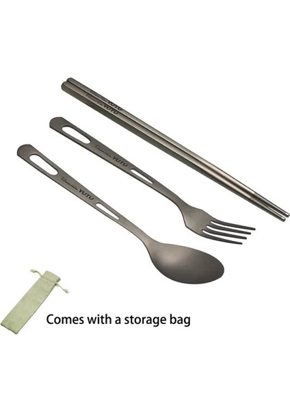 3 Parçalı Set Saf Titanyum Sofra Seti Açık Ev Buzlu Bıçak ve Çatal Kaşık Çubuklarını Seyahat Kamp Taşınabilir Bıçak ve Çatal Seti (Yurt Dışından)