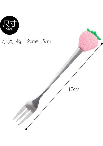 Pembe Çilek6 Paslanmaz Çelik Kaşık Çatal Meyve Çatalı Renkli Meyve Sevimli Desen Tatlı Kaşığı Çocuk Mutfak Aksesuarları Setleri (Yurt Dışından)
