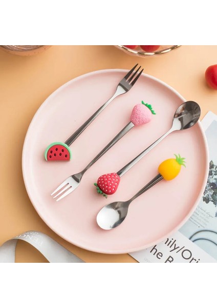 Pembe Çilek6 Paslanmaz Çelik Kaşık Çatal Meyve Çatalı Renkli Meyve Sevimli Desen Tatlı Kaşığı Çocuk Mutfak Aksesuarları Setleri (Yurt Dışından) fiyatları