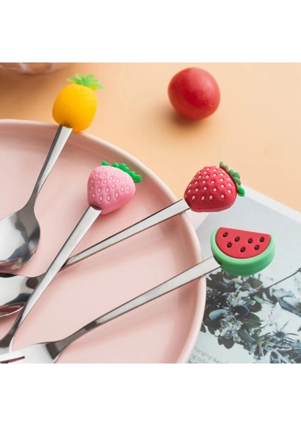 Pembe Çilek6 Paslanmaz Çelik Kaşık Çatal Meyve Çatalı Renkli Meyve Sevimli Desen Tatlı Kaşığı Çocuk Mutfak Aksesuarları Setleri (Yurt Dışından) fırsatları