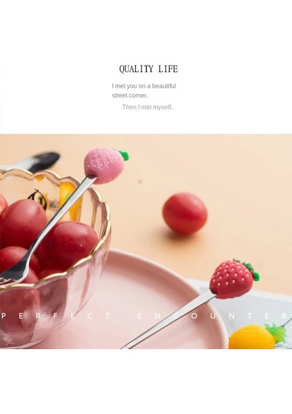 Pembe Çilek6 Paslanmaz Çelik Kaşık Çatal Meyve Çatalı Renkli Meyve Sevimli Desen Tatlı Kaşığı Çocuk Mutfak Aksesuarları Setleri (Yurt Dışından) indirimleri