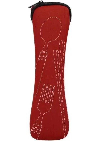 Kırmızı Taşınabilir Sofra Çantası Çatal Bıçak Takımı Yemek Takımı Seyahat Ambalaj Saklama Kutusu Yemek Takımı Piknik Çatal Kaşık Çantası Yemek Takımı Olmadan (Yurt Dışından)