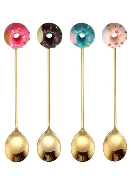 4PCS-C01 4pcs Altın Çatal Seti Donuts Şeker Kaşık Çatal Çay Kaşığı Meyve Çatalı Süt Kahve Karıştırma Kaşık Tatlı Kek Araçları Çatal Hediye (Yurt Dışından) fiyatları