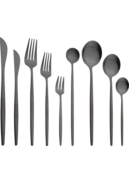 Yemek Çatalı Mat Siyah Yemek Takımı Bıçak Seti Çatal Tatlı Kaşığı Sofra Çatal Bıçak Kaşık Seti Paslanmaz Çelik Gümüş Sofra Takımı Mutfak Yemeği Seti (Yurt Dışından)