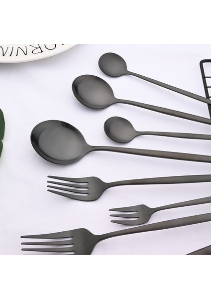 Yemek Çatalı Mat Siyah Yemek Takımı Bıçak Seti Çatal Tatlı Kaşığı Sofra Çatal Bıçak Kaşık Seti Paslanmaz Çelik Gümüş Sofra Takımı Mutfak Yemeği Seti (Yurt Dışından)