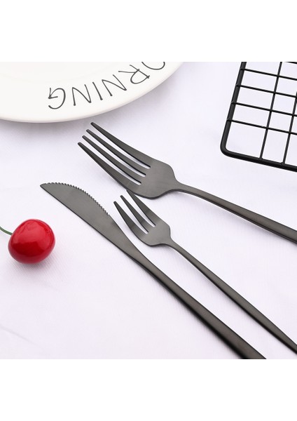 Yemek Çatalı Mat Siyah Yemek Takımı Bıçak Seti Çatal Tatlı Kaşığı Sofra Çatal Bıçak Kaşık Seti Paslanmaz Çelik Gümüş Sofra Takımı Mutfak Yemeği Seti (Yurt Dışından)
