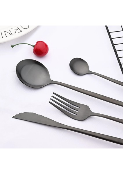Yemek Çatalı Mat Siyah Yemek Takımı Bıçak Seti Çatal Tatlı Kaşığı Sofra Çatal Bıçak Kaşık Seti Paslanmaz Çelik Gümüş Sofra Takımı Mutfak Yemeği Seti (Yurt Dışından)