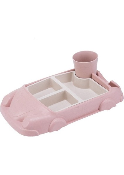 Pembe Bambu Elyaf Çocuk Sofra Seti Karikatür Kase Bölünmüş Yemek Tabağı Kaşık Çatal Bardak Beş Parçalı Set Hediye Restoran Sofra Takımı (Yurt Dışından)
