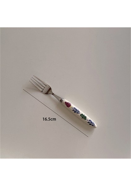 Tatlı Çatalı 16.5 Retro Çiçek Seramik Kolu Paslanmaz Çelik Bıçak Çatal Kaşık Yemek Takımı Tatlı Kaşığı Çatal Kahve Kaşığı Mutfak Sofra (Yurt Dışından)