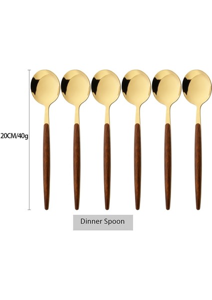 6 Adet Yemek Kaşığı 6/30 Adet Taklit Ahşap Saplı Çatal Bıçak Kaşık Seti Bıçak Kek Çatalı Kahve Kaşıkları Sofra Paslanmaz Çelik Yemek Takımı Batı Sofra Takımı (Yurt Dışından)