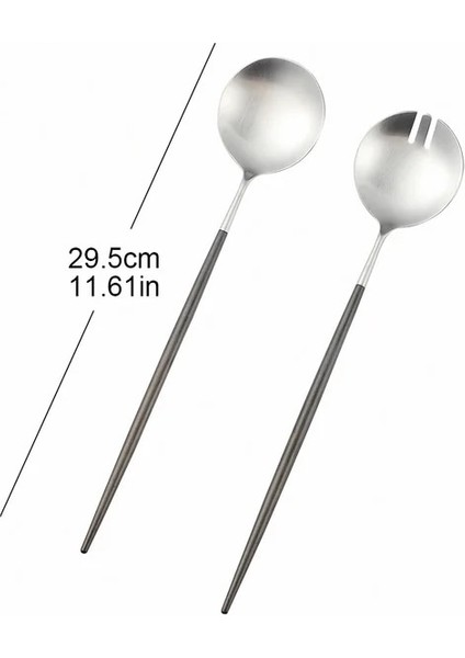 Siyah Gümüş Servis Salata Kaşığı Çatal 29.5cm 304 Paslanmaz Çelik Çatal Seti Sofra Uzun Saplı Pişirme Sunucu Çatalı ile Servis Kepçesi (Yurt Dışından)