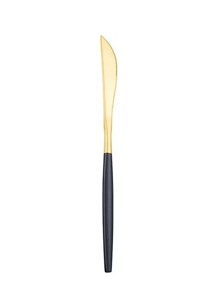 Tatlı Bıçağı 19.6cm Ayna Siyah Altın Paslanmaz Çelik Çatal Seti Noel Sofra Yemek Takımı Seti Uzun Saplı Kahve Buz Tatlı Çay Kaşıkları (Yurt Dışından)