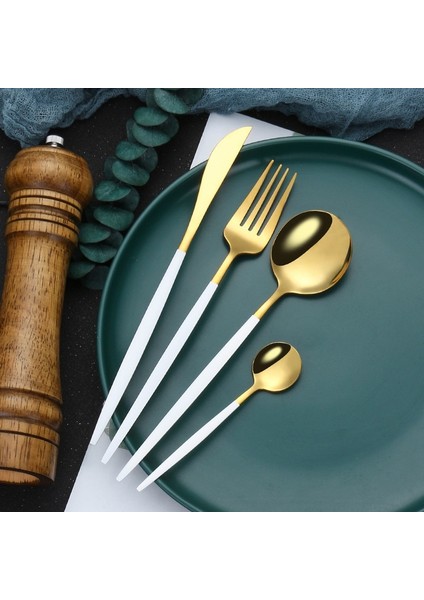 Tatlı Bıçağı 19.6cm Ayna Siyah Altın Paslanmaz Çelik Çatal Seti Noel Sofra Yemek Takımı Seti Uzun Saplı Kahve Buz Tatlı Çay Kaşıkları (Yurt Dışından) modelleri