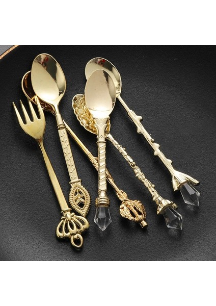 Gümüş 6 Adet Vintage Kaşık Çatal Kraliyet Tarzı Altın Oyma Kahve Çay Kaşığı Aperatifler Meyve Prikkers Tatlı Çatal Çatal Seti Mutfak Aracı (Yurt Dışından)