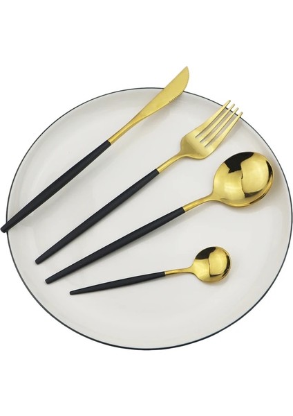 4 Adet Siyah Glod 1/4 Adet Çatal Bıçak Takımı Mavi Yemek Takımı Seti 18/10 Paslanmaz Çelik Yemek Takımı Çatal Bıçak Kaşık Lüks Sofra Seti Mutfak Gümüş (Yurt Dışından)