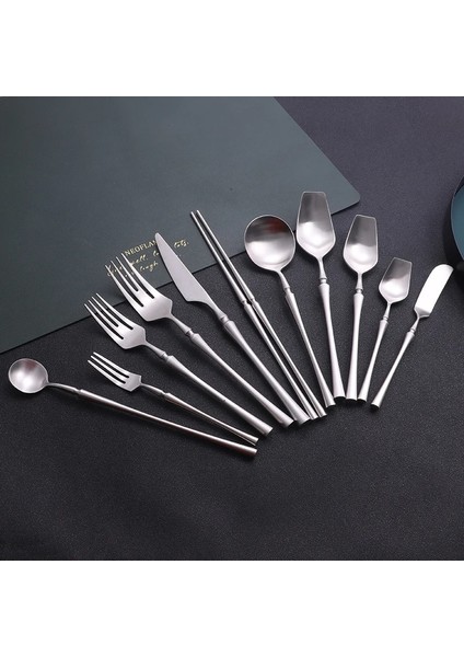 Yemek Kaşığı Mat Gümüş 18/10 Paslanmaz Çelik Çatal Sofra Bıçak Buz Kaşığı Salata Kek Çatalı Çubuklarını Sofra Takımı Seti Bulaşık Makinesinde Yıkanabilir (Yurt Dışından)