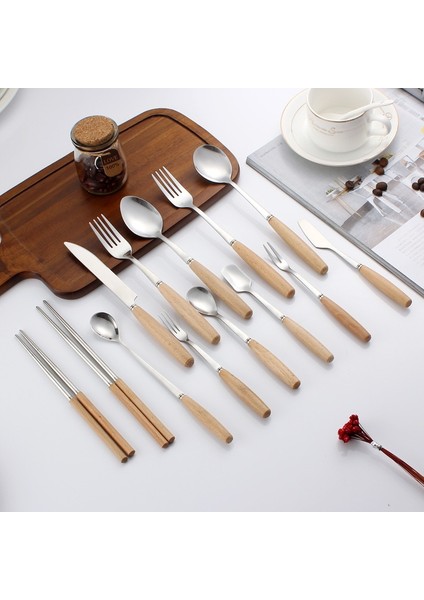 A-15.5 cm Paslanmaz Çelik Çatal Ahşap Saplı Yemek Çatalı Tatlı Kaşığı Bıçak Kahve Çay Kaşığı Meyve Çatalları Mutfak Sofra Aksesuarları (Yurt Dışından) modelleri
