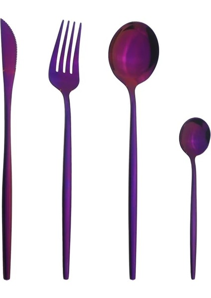 4 Adet Mor Bıçak Kek Çatalı Çay Kaşığı Çatal Bıçak Kaşık Seti Ayna Renkli Yemek Takımı Seti Paslanmaz Çelik Gümüş Seti Mutfak Yemeği Sofra Seti (Yurt Dışından)