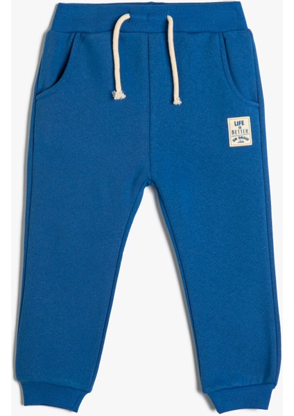 Jogger Eşofman Altı Aplike Detaylı Beli Bağlamalı Şardonlu