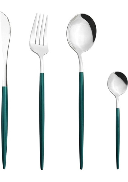 4 Adet Yeşil Gümüş Bıçak Kek Çatal Çay Kaşığı Çatal Seti Ayna Renkli Yemek Takımı Seti Paslanmaz Çelik Gümüş Set Mutfak Yemeği Sofra Seti (Yurt Dışından) fiyatları
