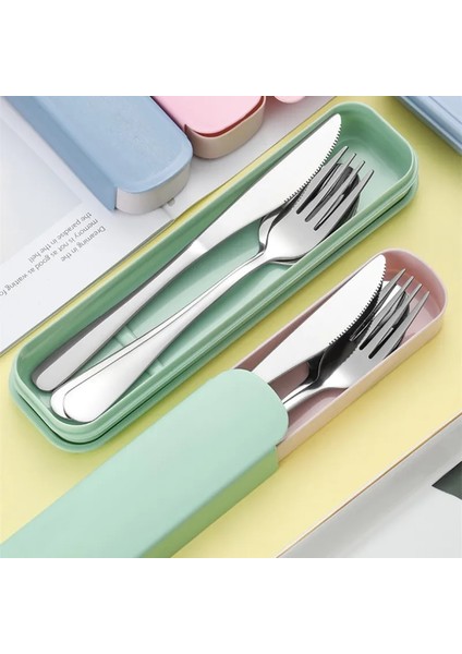B 3 Adet Mavi 2 Taşınabilir Paslanmaz Çelik Çatal Takım Elbise Saklama Kutusu Chopstick Çatal Kaşık Bıçak Seyahat Sofra Seti Kamp Çatal Bıçak Takımı (Yurt Dışından)