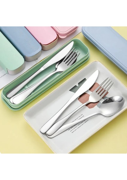 B 3 Adet Mavi 2 Taşınabilir Paslanmaz Çelik Çatal Takım Elbise Saklama Kutusu Chopstick Çatal Kaşık Bıçak Seyahat Sofra Seti Kamp Çatal Bıçak Takımı (Yurt Dışından)