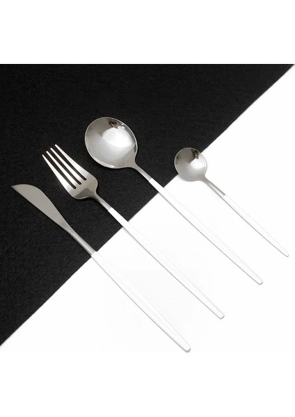 Beyaz Gümüş 4 Adet/takım Siyah Altın Ayna Çatal Bıçak Kaşık Seti Paslanmaz Çelik Yemek Takımı Gümüş Sofra Takımı Seti Sofra Bıçağı Çatal Kaşık Seti (Yurt Dışından)