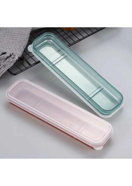 O 1 Adet Seyahat Açık Yeniden Kullanılabilir Buğday Samanı Sofra Kutusu Okul Ev Yuvası Tasarımı Pratik Çatal Bıçak Takımı Şeffaf Kapak 21*5.4*2.7 cm (Yurt Dışından)