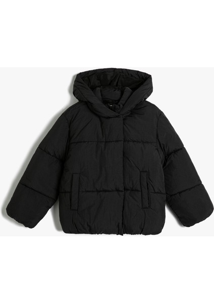 Kapşonlu Şişme Mont Cep Detaylı Manşetleri Lastikli