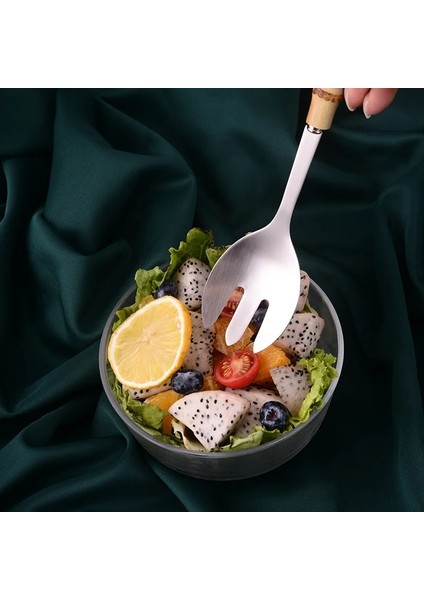 Salata Çatalı Paslanmaz Çelik Salata Çatalı Haşlanma Önleyici Bambu Saplı Hepsi Bir Arada Servis Kaşığı Makarna Çatalı Meyve Tatlı Çatalı ve Kaşık Çatal Bıçak Takımı (Yurt Dışından) modelleri