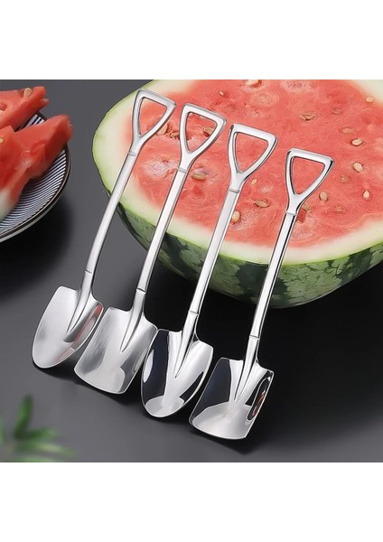Gümüş B (1 Adet) 4/1 Adet Kürek Kaşık Yaratıcı Paslanmaz Çelik Kahve Çay Kaşığı Dondurma Tatlı Karpuz Mutfak Sofra Çatal Bıçak Takımları (Yurt Dışından)