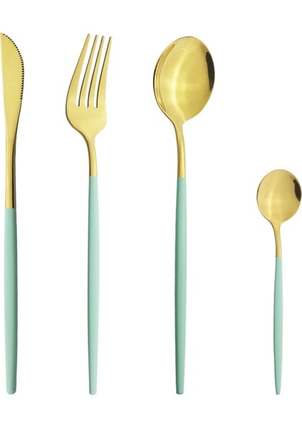 4 Adet Nane Altın Bıçak Kek Çatalı Çay Kaşığı Çatal Bıçak Kaşık Seti Ayna Renkli Yemek Takımı Seti Paslanmaz Çelik Gümüş Seti Mutfak Yemeği Sofra Seti (Yurt Dışından)