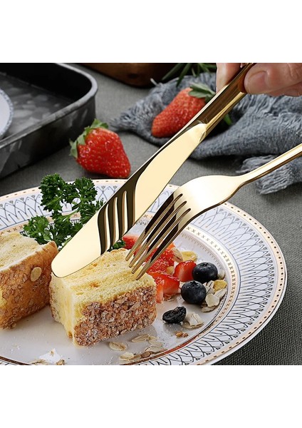 No.16 Kek Çatalı 1/5 Adet Paslanmaz Çelik Altın Çatal Bıçak Kaşık Seti Ayna Yemek Takımı Sofra Altın Yemek Servisi Kepçe Bıçak Çatal Mutfak Aksesuarları (Yurt Dışından) fırsatları