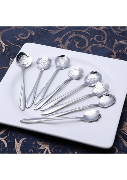 8 Adet Gümüş 1/8 Adet Çiçek Çay Kaşığı Seti Paslanmaz Çelik Dondurma Tatlı Kaşığı Gümüş Altın Küçük Kahve Kaşığı Süt Karıştırma Aracı Yemek Takımları (Yurt Dışından)