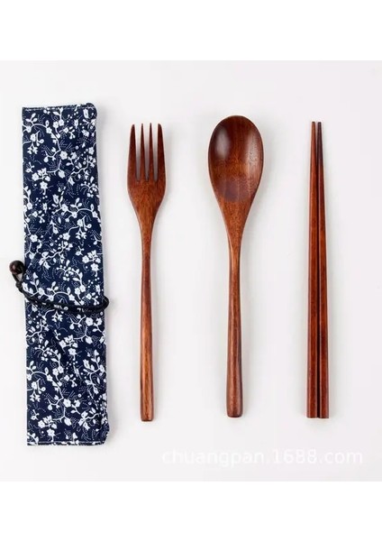 6-22.5cm-3 Adet-Torba Yemek Takımları Taşınabilir Ahşap Sofra Ahşap Japon Tarzı Seyahat Eşyaları Çatal Kaşık Çatal Çubuklarını Bez Çanta ile Set (Yurt Dışından)