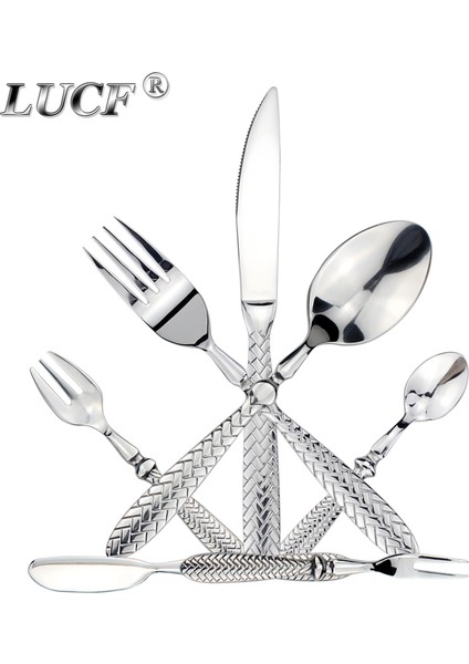 3248 Yemek Kaşığı Lucf Royal Lüks Dokuma Desen Kolu Ayna Paslanmaz Çelik Yemek Takımı Zarif Çatal Bıçak Takımı Narin Sofra Takımı Mutfak Otel Için (Yurt Dışından)