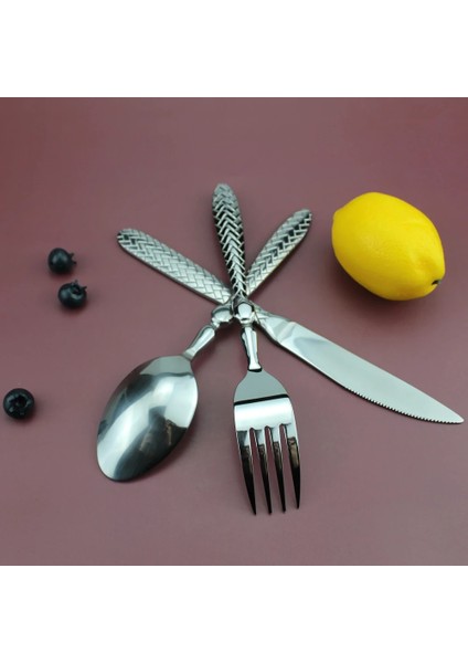 3248 Yemek Kaşığı Lucf Royal Lüks Dokuma Desen Kolu Ayna Paslanmaz Çelik Yemek Takımı Zarif Çatal Bıçak Takımı Narin Sofra Takımı Mutfak Otel Için (Yurt Dışından)
