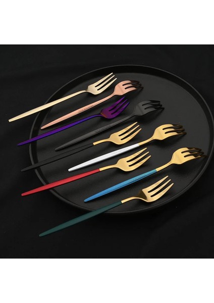 Mavi 6 Adet Yemek Takımı Seti Beyaz Altın Kek Meyve Çatal Çatal Bıçak Kaşık Seti Paslanmaz Çelik Sofra Takımı Ayna Ev Aperatif Salata Çatalı Sofra Seti (Yurt Dışından)