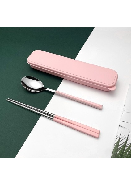 Pembe 2 Adet Set Kaşık Çatal Çubuklarını Set 304 Paslanmaz Çelik Sofra Öğle Yemeği Sofra Kutusu ile Çatal Seyahat Taşınabilir Mutfak Aksesuarları (Yurt Dışından)
