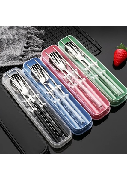 Pembe 2 Adet Set Kaşık Çatal Çubuklarını Set 304 Paslanmaz Çelik Sofra Öğle Yemeği Sofra Kutusu ile Çatal Seyahat Taşınabilir Mutfak Aksesuarları (Yurt Dışından)