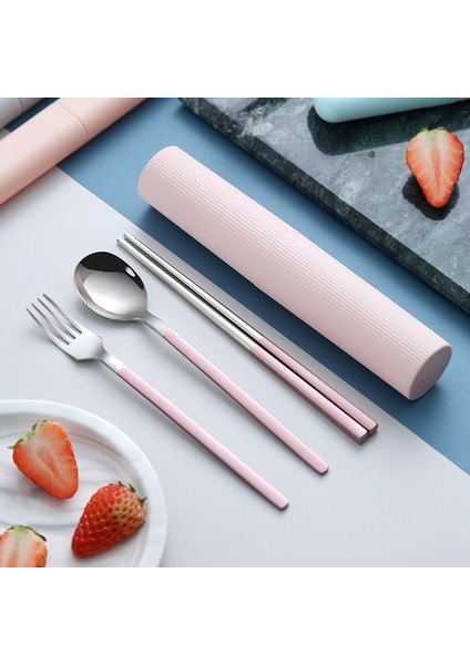 Pembe 2 Adet 304 Taşınabilir Çatal Bıçak Kaşık Seti Yemek Takımı Sofra Seti Yüksek Kalite Paslanmaz Çelik Çatal Kaşık Çubuklarını Seyahat Sofra Takımı Kutusu ile (Yurt Dışından)
